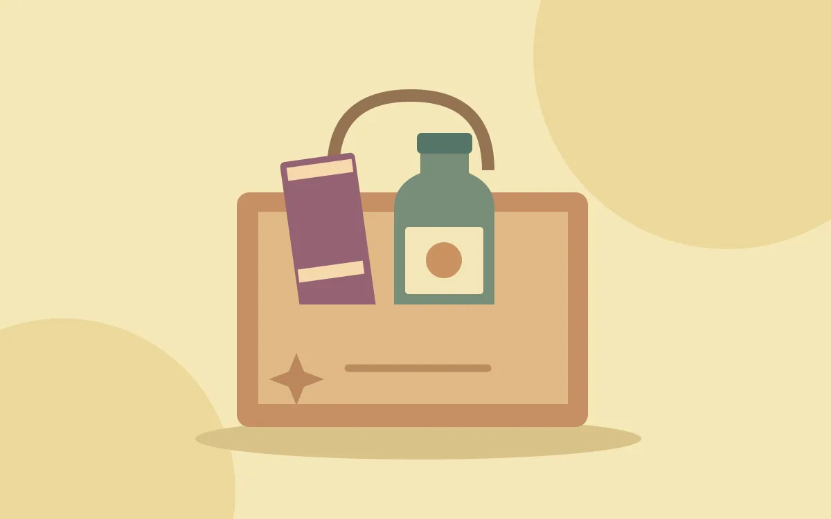 An illustrated grocery bag containing packages without brand logos