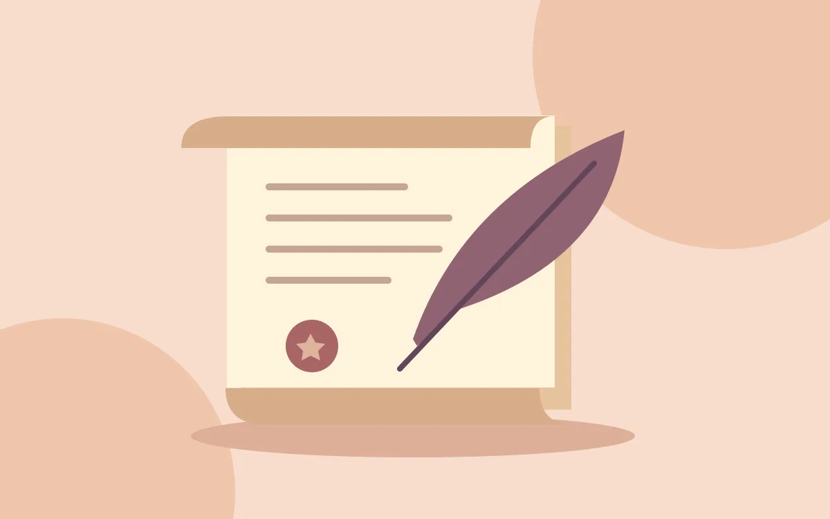 An illustrated parchment, quill and wax seal
